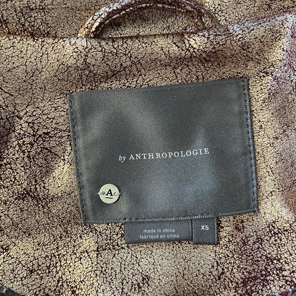 Anthropologie Brisa Metallic Cropped Faux Leather Moto Jacket Size XS - Picture 7 of 14